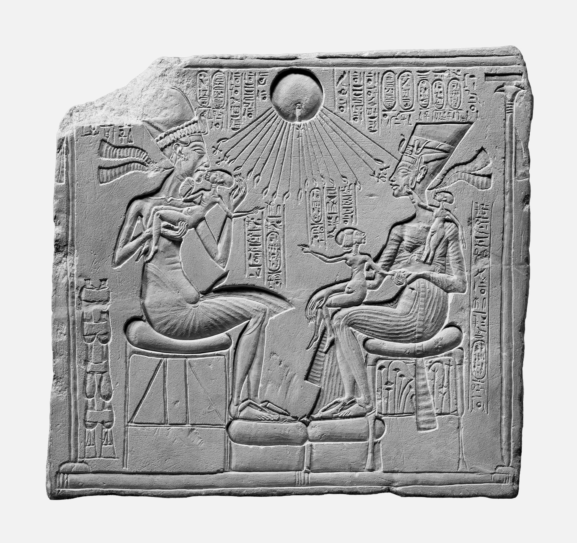 Aten, the Radiant Disc of the Sun, Shining Upon Akhenaten, Nefertiti, and Their Daughters. (1351–1334 BCE)
